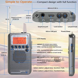 <span class=keywords><strong>Radio</strong></span> Portátil Digital con Alarma, <span class=keywords><strong>FM</strong></span> AM SW AIR CB VHF, Onda Corta, <span class=keywords><strong>Todas</strong></span> <span class=keywords><strong>las</strong></span> Bandas, para Aviones, con Batería Recargable - Product Image 5
