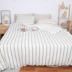 Parure de lit en <span class=keywords><strong>lin</strong></span> français pur 100%, ensemble de literie à rayures teintées en fil - Product Image 1