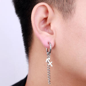12 zodiac sgin earring stainless steel tassel <strong>horoscopes</strong> no pierced ear clip For women men hip hop jewelry - Product Image 6