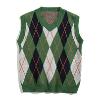 Chaleco de punto con cuello en V personalizado para hombre 2024, Chaleco de punto suelto sin mangas con patrón de Jacquard, chaleco de punto informal de algodón 7GG para primavera y otoño
