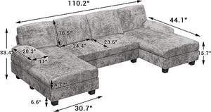Juego de Sofás Seccionales en Forma de U de Tela para Sala de Estar Moderna, Combinación de Esquinas Personalizable, Muebles para el Hogar - Product Image 2