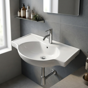 2023 Modern Design White Hanging Wall Hung Bathroom Sink CE Certified Sanitary Ceramic Face Hand Wash Art Basin Made of Stone - Product Image 6