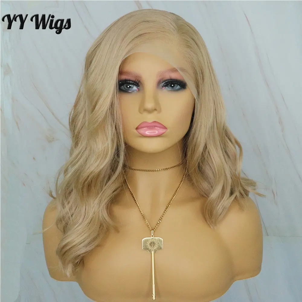 Short Wavy Bob Wigs Futura Hair 13x4 Synthetic Lace Front Wigs For Black Women 16inch Heat Resistant Blonde Lace Front Wigs