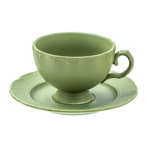 Ensemble tasse et soucoupe en céramique de style français vintage moderne minimaliste, tasses à café, thé, latte, luxe, vert sauge mat, pour la maison - Product Image 5