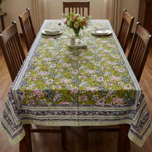 Vintage Floral Tablecloth Green Cotton Dining Table Cover Printed Table Linen Kitchen Decor Washable Table Cover - Product Image 1