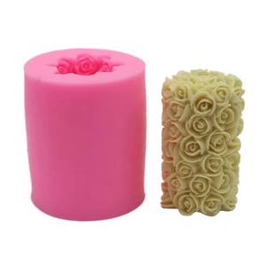 New Design 3D Rose Flower DIY Plaster Cylinder Shape <b>Silicone</b> Soap Candle Mold - Product Image 1