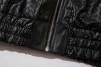 Blouson matelassé vintage noir pour homme, 100 % polyester, effet PU, avec col montant, fermeture éclair et motif lettres, idéal pour l'hiver – Vente en gros