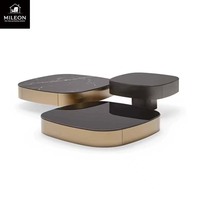 Table à thé et à café de haute qualité, style moderne minimaliste de luxe, en verre noir et marbre haut de gamme