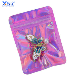 En stock, sac de scellage holographique <span class=keywords><strong>bleu</strong></span> rose, sac en mylar résistant à l'humidité avec fermeture éclair et fenêtre transparente pour bijoux, collier, pierres précieuses, bague - Product Image 3