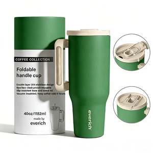 Botella de Agua Deportiva de Acero Inoxidable de Doble Pared de 40 oz, Diseño de Asa Plegable, Se Adapta a los Portavasos de Automóviles <span class=keywords><strong>para</strong></span> Mayor Comodidad en Viajes - Product Image 2