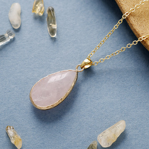 Collier simple en pierre naturelle en forme de larme, plaqué cuivre, or, bijoux de tous les jours, unisexe - Product Image 2