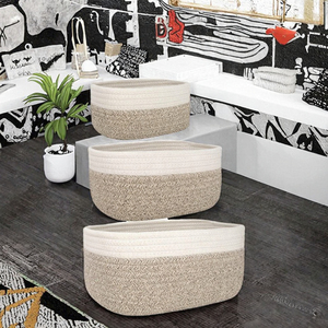 Modernas Cestas de Almacenamiento de Cuerda de Algodón Tejida, Duraderas, de 5 Piezas, Organizador de Cuarto de Bebé, Cestas de Tela para Juguetes de Bebé - Product Image 3