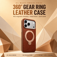 Étui en cuir pleine fleur huilé pour iPhone 18 Pro, 17 Pro Max, 18 Pro Max, avec chargement magnétique sans fil, béquille et protection d'objectif métallique
