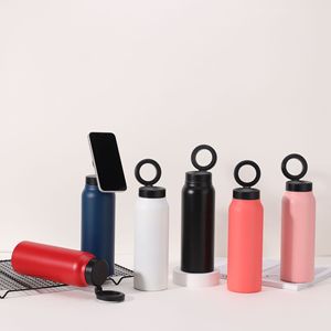 Bouteille d'eau isotherme en acier inoxydable de 24 oz avec couvercle magnétique réglable et support de téléphone pour le camping - Utilisation extérieure écologique - Product Image 1