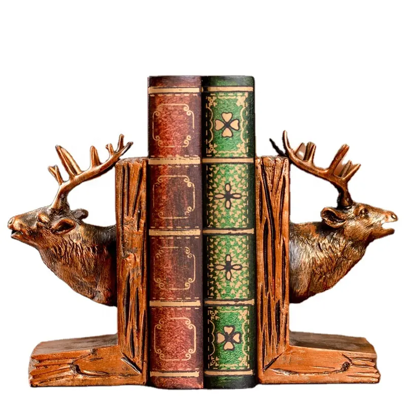 卸売デスクトップ装飾ポリレジン鹿の頭の本棚カスタムヴィンテージ古典的な動物のトナカイの頭のブックエンド