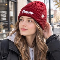 Bonnet brodé en tricot côtelé rayé avec revers, doux, respirant, en acrylique, chaud, pour homme et femme, idéal pour la rue et l'extérieur