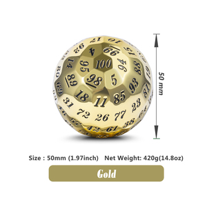 Dado Poliedrico de 100 Caras de Aleación de Zinc Metálico de 50 mm, Dado Único D100 para Juegos de Mesa de Calabozos y Dragones, Arcoíris - Product Image 5