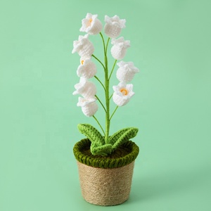Fait à la main 9pcs Rose Cloche Orchidée Simulation Fleur Laine Tricotage Pot Plantes En Pot Décoration De Table avec PP Coton Remplissage - Product Image 4