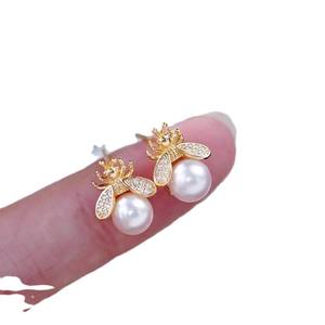Accessoires en perles DIY, boucles d'oreilles en argent S925 avec support vide, style abeille, 22359DIY, bijoux pour 9-15 mm - Product Image 5