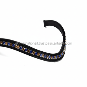 Cristales azules y dorados personalizados, piedras mega Bling, banda de cuero acolchado para cejas de caballo en todos los tamaños y colores de formas personalizadas - Product Image 1