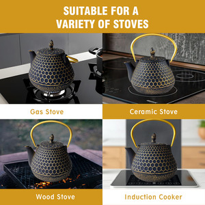 Set Teiera Retrò in Ghisa Nera <span class=keywords><strong>e</strong></span> Oro, Set Decorativo con Sottobicchiere <span class=keywords><strong>e</strong></span> <span class=keywords><strong>Tazze</strong></span> da Tè <span class=keywords><strong>per</strong></span> Casa, Cucina <span class=keywords><strong>e</strong></span> Sala da Tè - Product Image 5