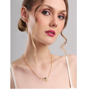 Collier pendentif soleil en améthyste, cabochon violet, chaîne dorée, bijoux modernes, minimalistes et élégants pour femmes - Product Image 3