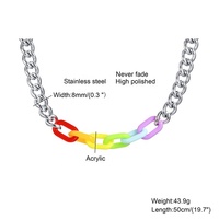 Nouveau Design Demi Acrylique Plastique Arc-en-Ciel Pride Chaînes et Demi Chaîne En Acier Inoxydable Collier Hommes