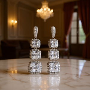 Orecchini E1742 in Oro Bianco con Diamanti Taglio Principessa Colore D Naturali Certificati GIA Gioielli di Lusso da Donna per Matrimonio - Product Image 2