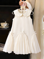 Robes pour filles 2026 – Robe d'été sans manches rose, beige et bleue à motifs patchwork