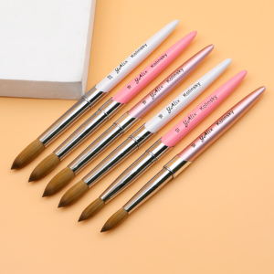 Pincel de <span class=keywords><strong>Uñas</strong></span> Acrílico 100% Kolinsky con Logotipo Personalizado, Mango de Metal <span class=keywords><strong>Rosa</strong></span> y Blanco, Pincel Redondo/Rizado para Esmalte de <span class=keywords><strong>Uñas</strong></span> Acrílico en Polvo - Product Image 6