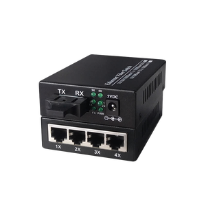 Convertisseur de média fibre optique Gigabit SC à succès – 10/100/1000 Mbps, 4 ports RJ45 + double fibre, monomode A/B - Product Image 1