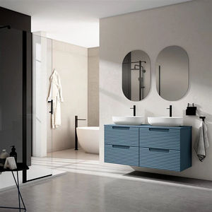 Mobile da Bagno Sospeso di Lusso Moderno con Lavabo Singolo e Doppio, Mobiletto Scanalato con Pellicola Laminata per Appartamento - Product Image 4