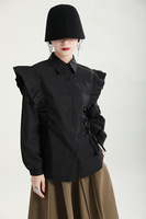Chemisier à fleurs tridimensionnel pour femme, vêtement d'automne, haut court blanc avec cordon de serrage et revers, nouvelle collection 2023, 2695