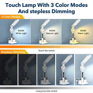 <span class=keywords><strong>Lampe</strong></span> de table <span class=keywords><strong>Lampe</strong></span> de bureau <span class=keywords><strong>LED</strong></span> avec ventilateur Porte-<span class=keywords><strong>crayon</strong></span> Date Horloge <span class=keywords><strong>Lampe</strong></span> de lecture à intensité variable - Product Image 2