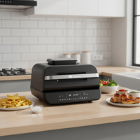 Anbolife Freidora de Aire Digital 12 en 1 con Parrilla 1800W, Sensor de Temperatura para Carne, Pantalla Táctil LED, 12 Ajustes Preestablecidos, Horno Antiadherente OEM