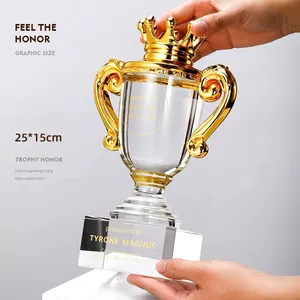 Custom Creative Crown Glass Crystal Crafts Sport Cup Trophy Crystal Championship Trophy For Honor Souvenir Gifts With Base