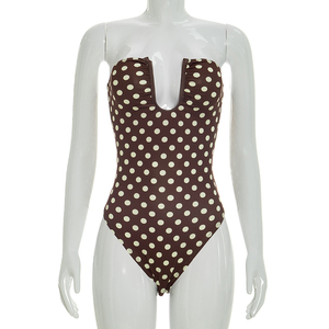 Viviblook C26BS095 Traje de baño de una pieza de verano para mujer, traje de baño Sexy sin tirantes con estampado de lunares Retro, traje de baño para mujer, ropa de playa - Product Image 2