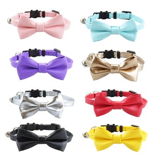 Elegant Solid PU Cat Collars with Bowknot and <b>Bell</b> Adjustable Buckle Design for Small Cats All Seasons Fashion Style - Product Image 1