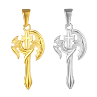 Pendentif vintage fin en acier inoxydable plaqué or 18 carats Olivia, avec croix religieuse, mains en prière, hache, aigle et cheval, pour collier