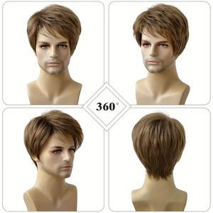 <span class=keywords><strong>Parrucca</strong></span> da <span class=keywords><strong>uomo</strong></span> transfrontaliera, stile europeo-americano, corta, liscia, marrone, con riga laterale, alla moda, minimalista, realizzata a macchina - Product Image 2