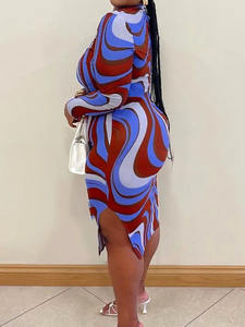 Nuovi prodotti <span class=keywords><strong>taglie</strong></span> forti <span class=keywords><strong>abbigliamento</strong></span> donna lavorato a maglia stampa grafica Slim Fit comodo abito aderente alla moda - Product Image 2