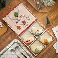 Ensemble de bols en céramique de Noël, compatibles micro-ondes, pour la maison, motif bonhomme en pain d'épices, bols à riz, bols à yaourt, petits bols, boîte cadeau, vaisselle de haute qualité