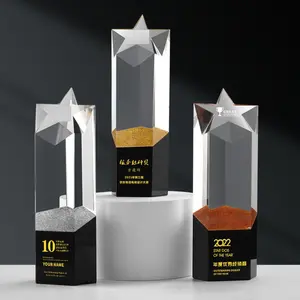 Custom Creative Five Pointed Star Crystal Company Jahres treffen Souvenir Custom ized Crystal Glass Trophy