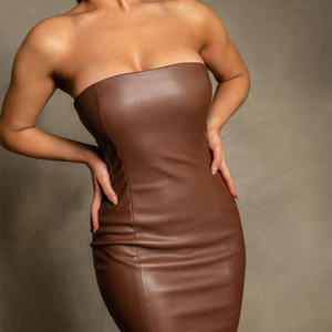 <span class=keywords><strong>Vestido</strong></span> largo ceñido al cuerpo con cintura ceñida de cuero de imitación de PU para mujer, <span class=keywords><strong>vestido</strong></span> de noche ajustado sin mangas con hombros descubiertos, Fiesta en Club 3445 - Product Image 2