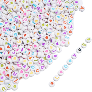 500g/sacchetto Perline Miste da 7mm con <span class=keywords><strong>Lettere</strong></span> e Cuori Colori Assortiti - Product Image 1