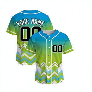Maillot de baseball personnalisé bleu-vert à chevrons, sublimation, boutonné, uniforme d'équipe, t-shirt athlétique anti-humidité, OEM ODM - Product Image 1