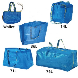 Custom Logo Heavy Duty Large Blue PP Woven Shopping Moving Tote Bags with Handle for Storage Organizer