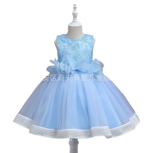 Vestido de princesa de encaje azul claro para niñas pequeñas, vestido de verano de gasa con corte en A, bordado y falda de tul - Product Image 2