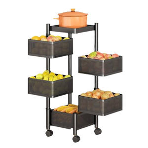 Steel Kitchen Rotating Multifunctional Storage Trolley Multi Layer Floor <b>Standing</b> With Wheels Snack Fruit <b>Vegetable</b> Basket Rack - Product Image 5
