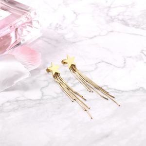 Boucles d'oreilles longues à pampilles en acier inoxydable 316L plaqué or, design géométrique personnalisé, pour filles et femmes - Product Image 3